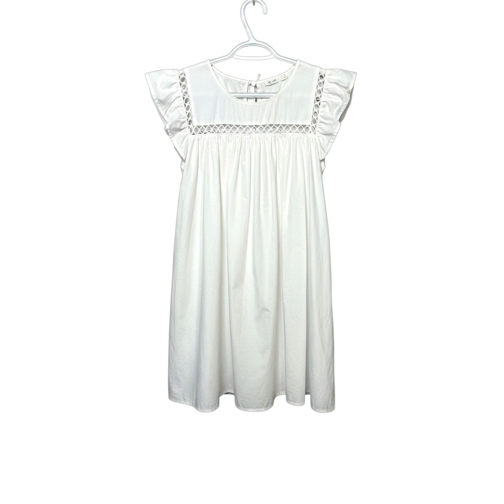 La'Ven White Eyelet Flutter Sleeve Mini Dress Cottagecore Babydoll Small